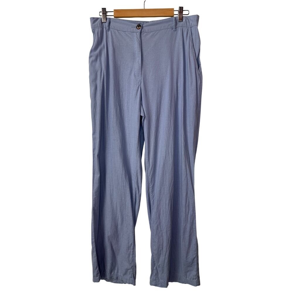 H&M Pants Womens 12 Blue Linen Blend Wide Leg Relaxed Trousers Casual Summer